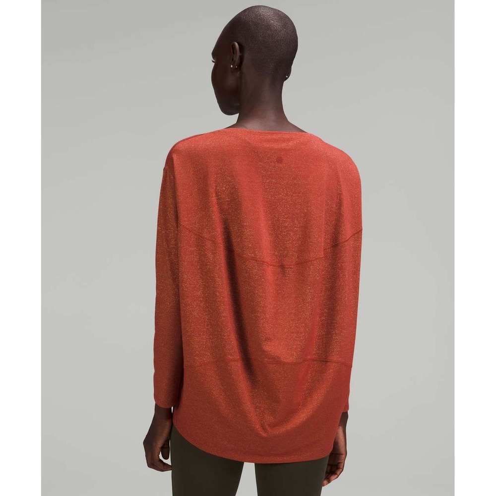 Lululemon Back in Action Long Sleeve Sparkle Shirt Canyon Orange Oversized